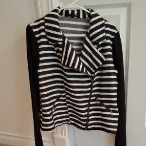 Maurices Black and White Striped Moto Jacket Size XL